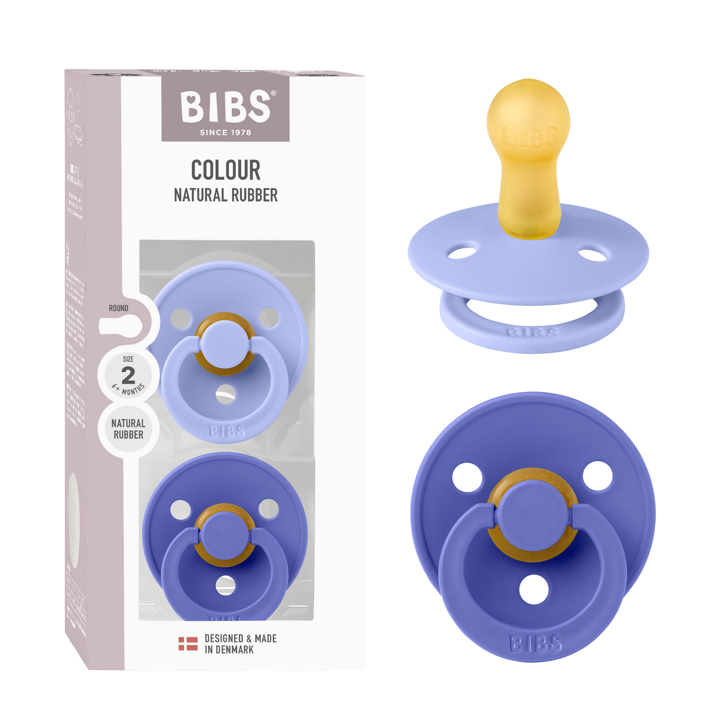 BIBS Pacifier Colour 2 PACK Latex Size 2 Hush/Grape