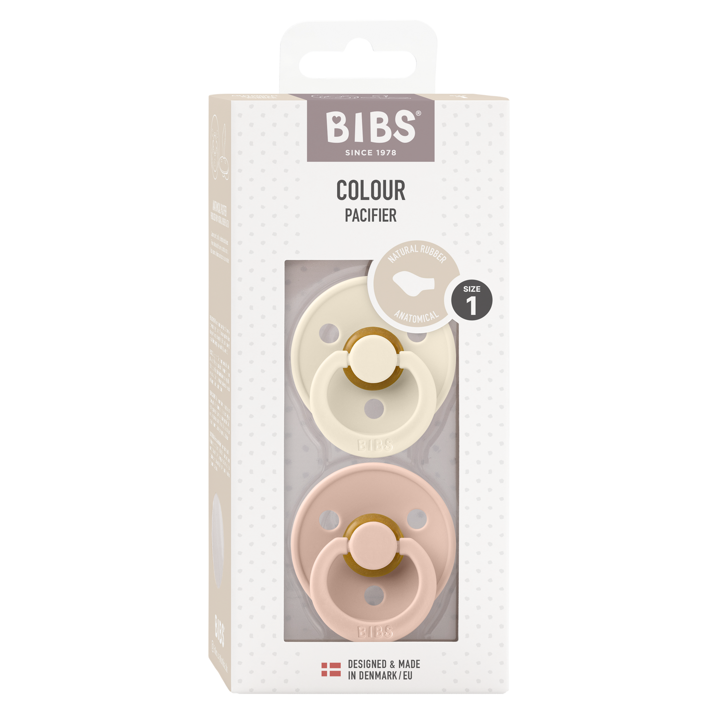 BIBS Pacifier Colour 2 PACK Latex Size 1 Anatomical Ivory/Blush