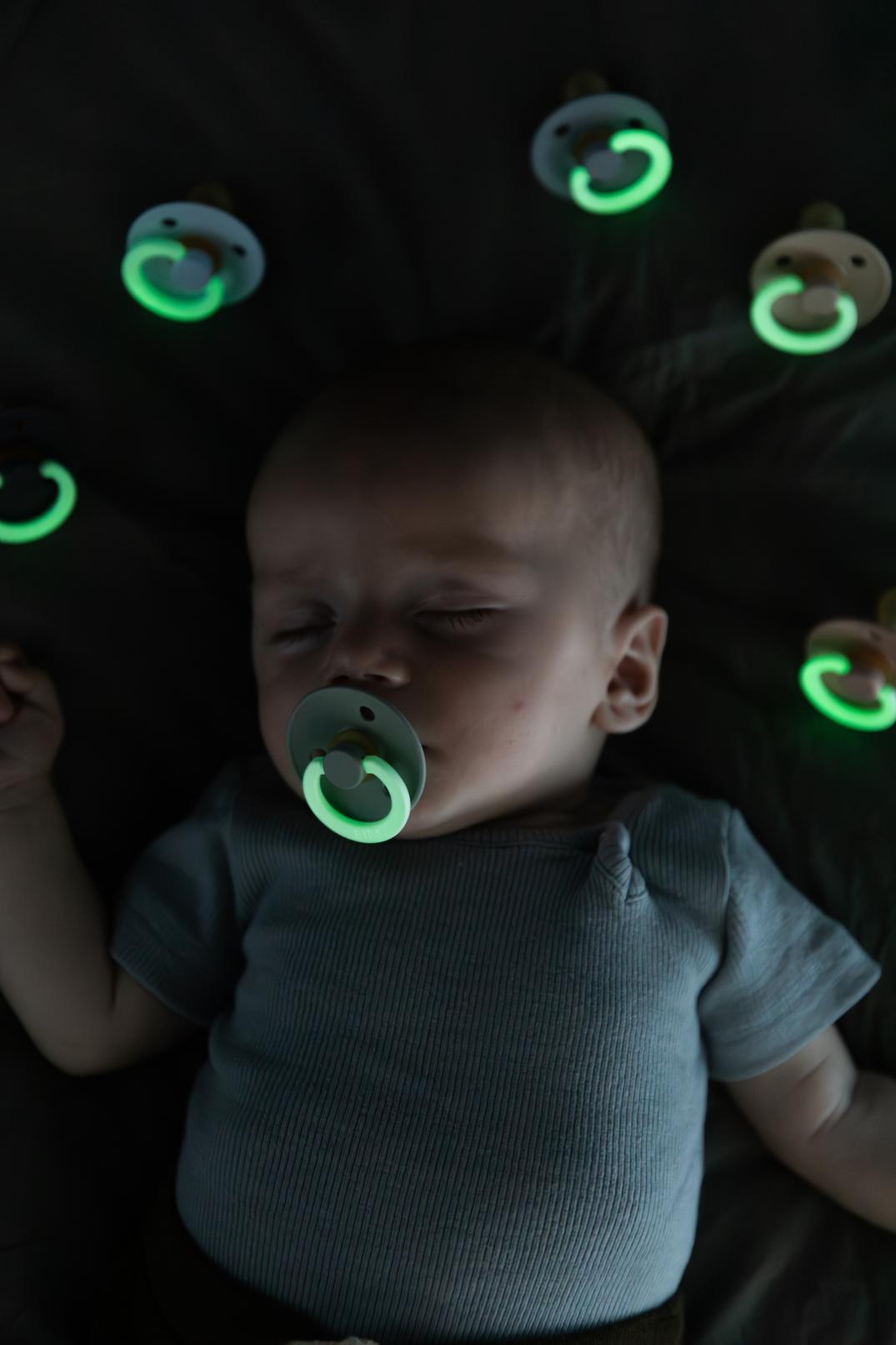 BIBS Pacifier Colour 2 PACK Latex Size 1 Anatomical Sage GLOW/Cloud GLOW