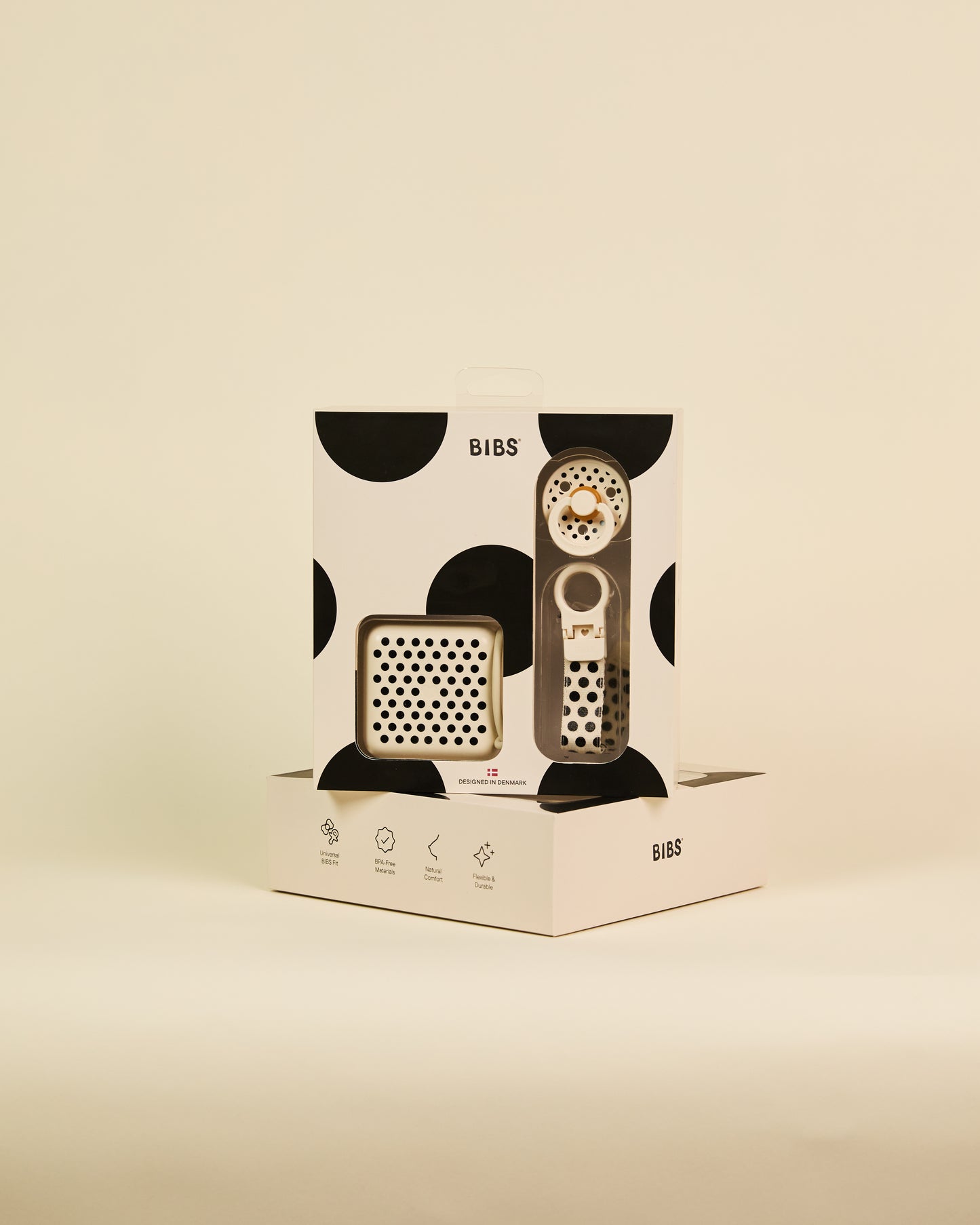 BIBS Gift Set Studio Polka Soothe & Go Latex Size 2 Ivory Black