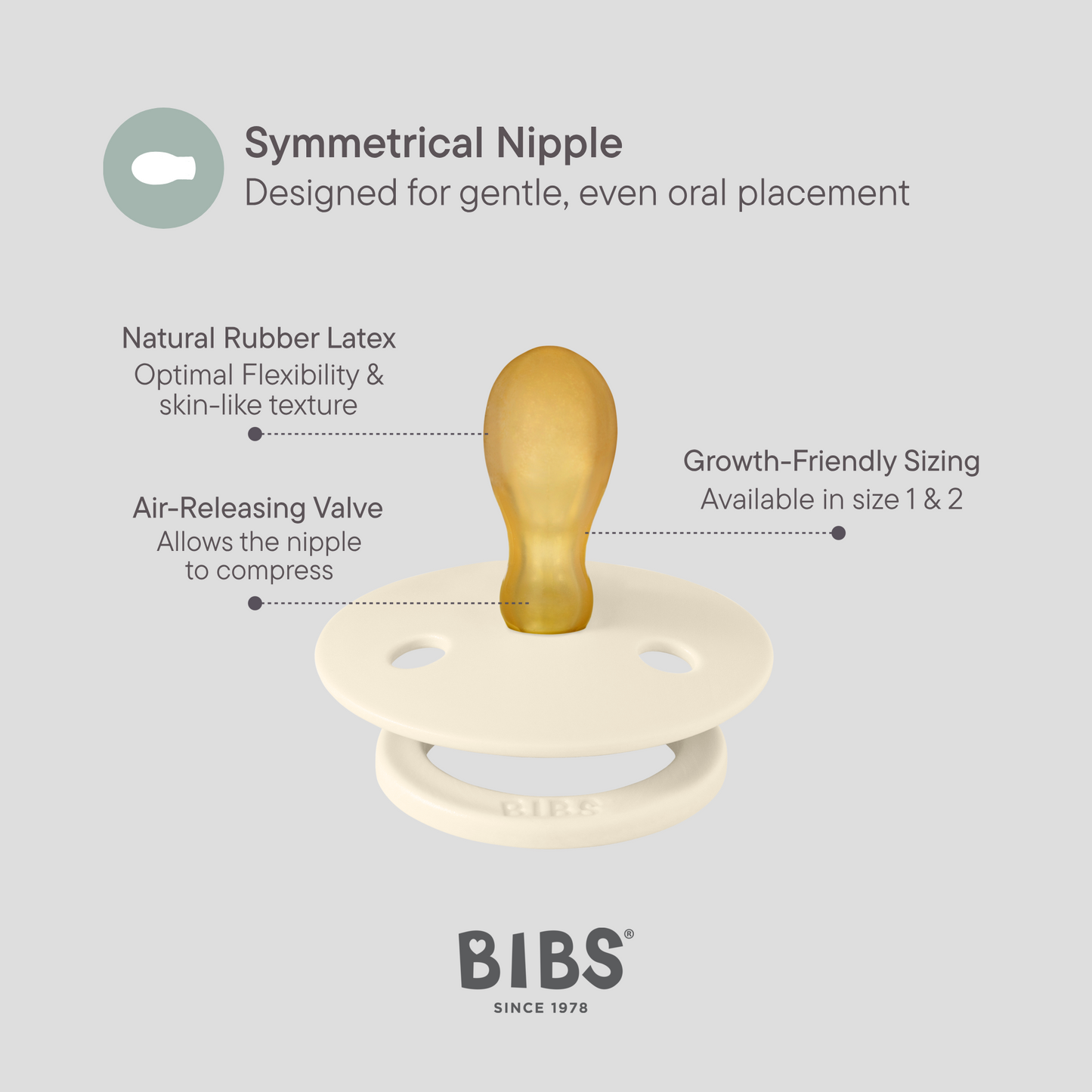 BIBS Pacifier Colour 2 PACK Latex Size 1 Symmetrical Ivory/Sage