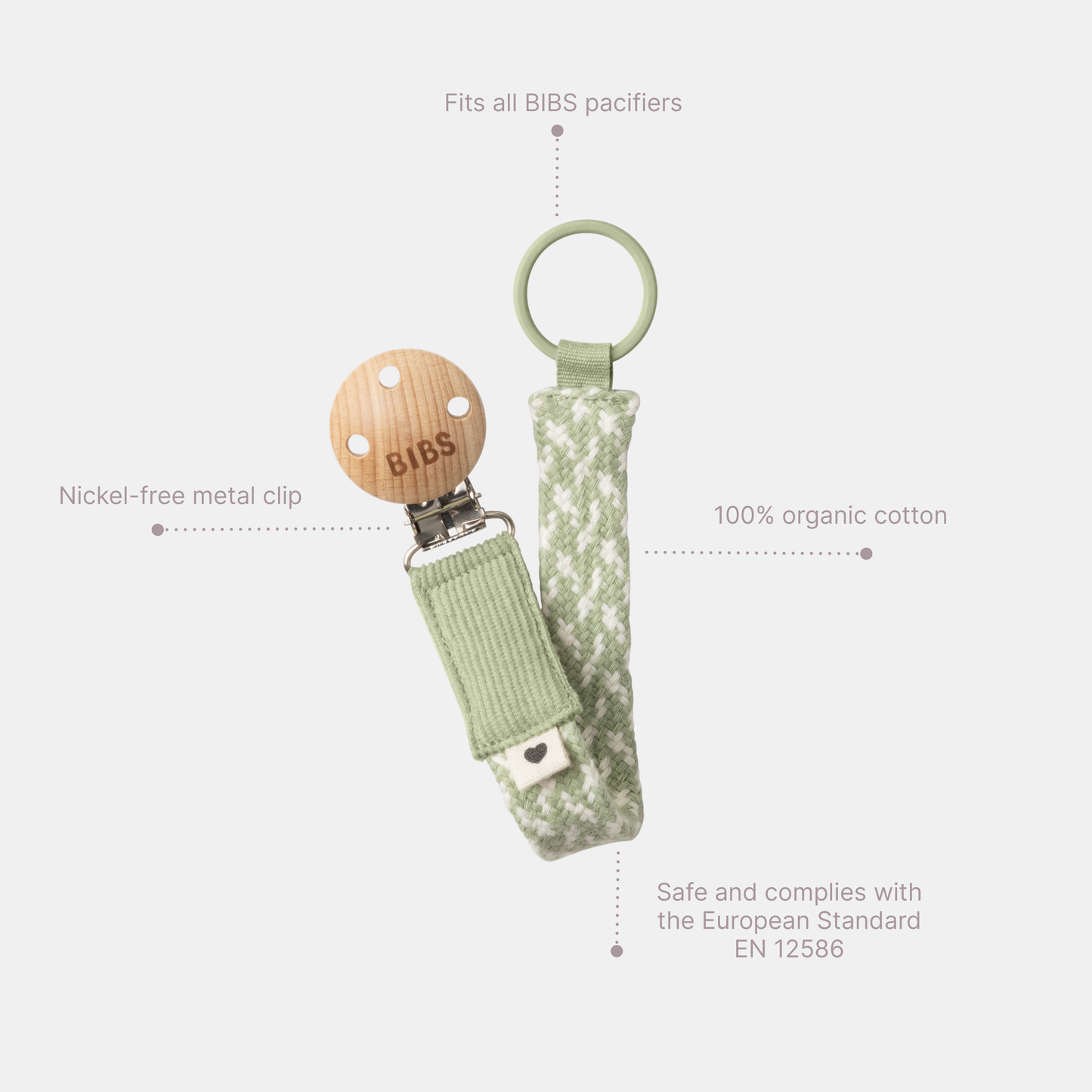BIBS Pacifier Clip Braided Sage/Ivory