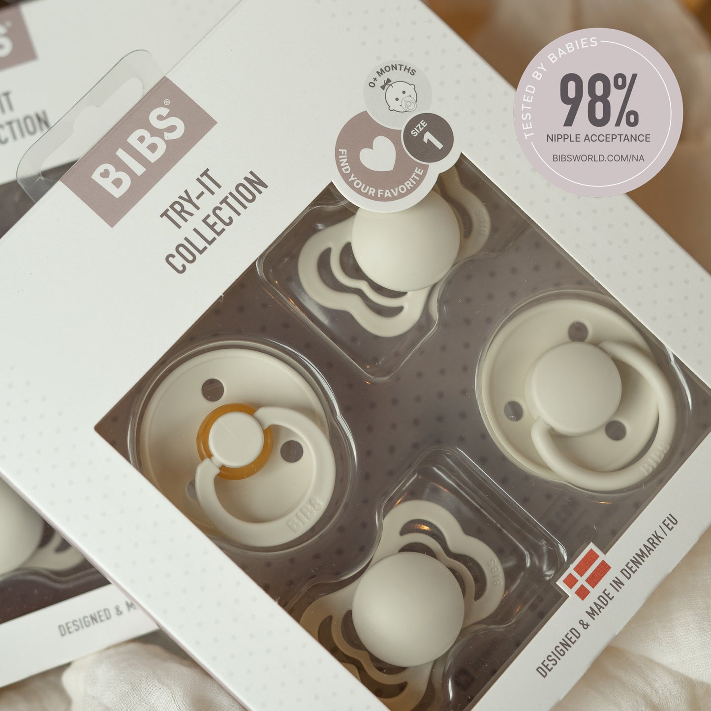 BIBS Pacifiers Try-it collection Size 1 Ivory