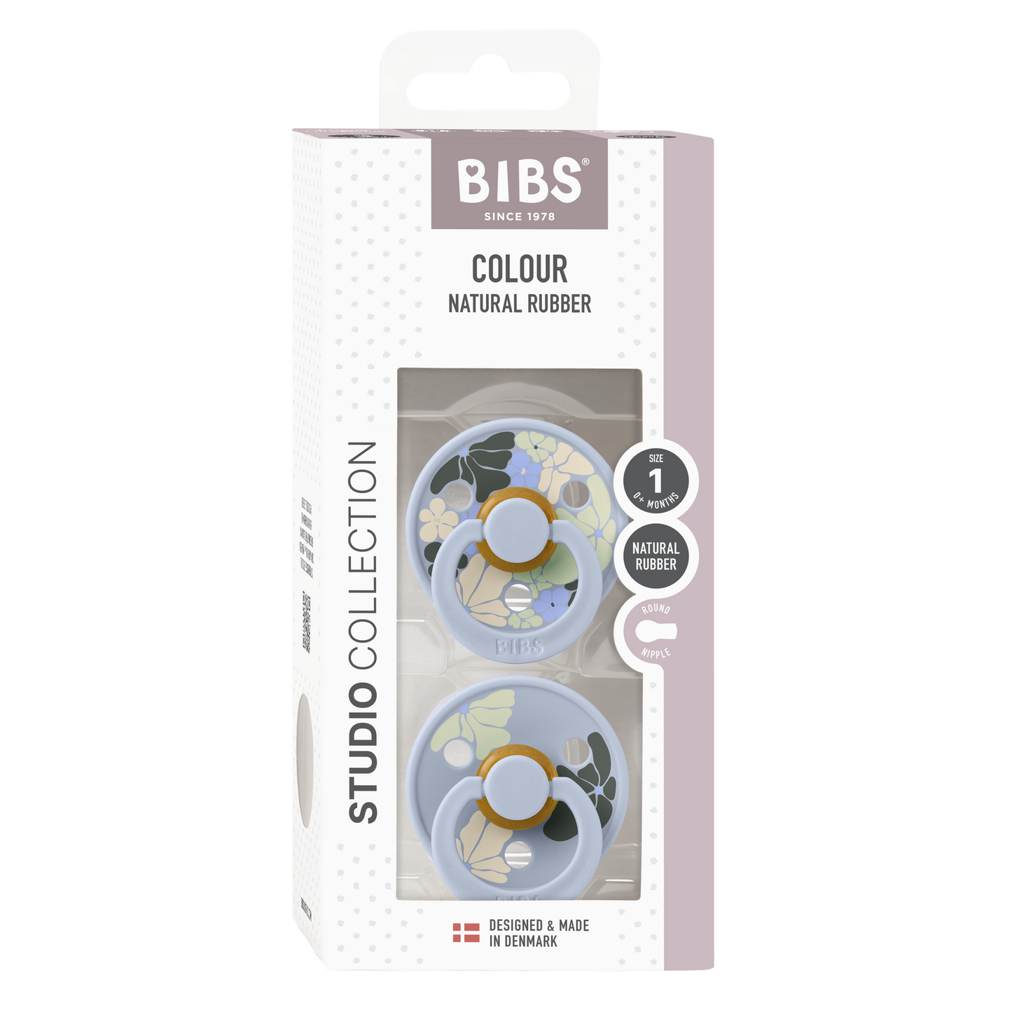 BIBS Pacifier Studio Colour Round 2 PACK Morning Bloom Latex Size 1 Dusty Blue Mix