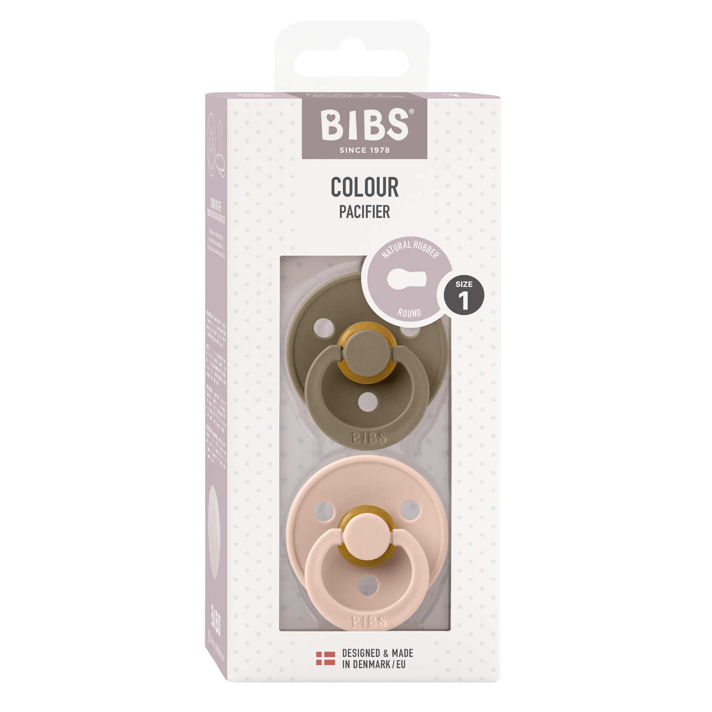 BIBS Pacifier Colour Round 2 PACK Latex Size 1 Dark Oak/Blush