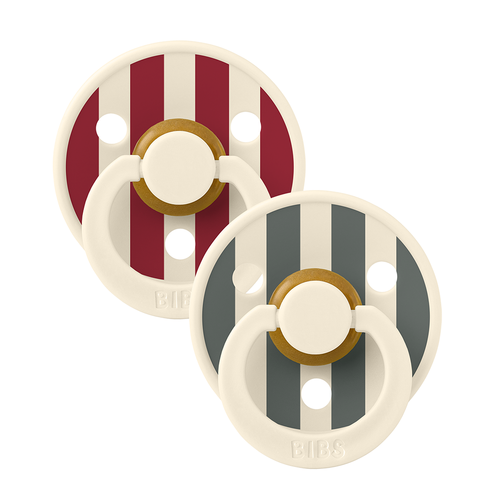 BIBS Pacifier Studio Block Colour Round Pack of 2 Latex Size 2 - Ruby/Pine Mix