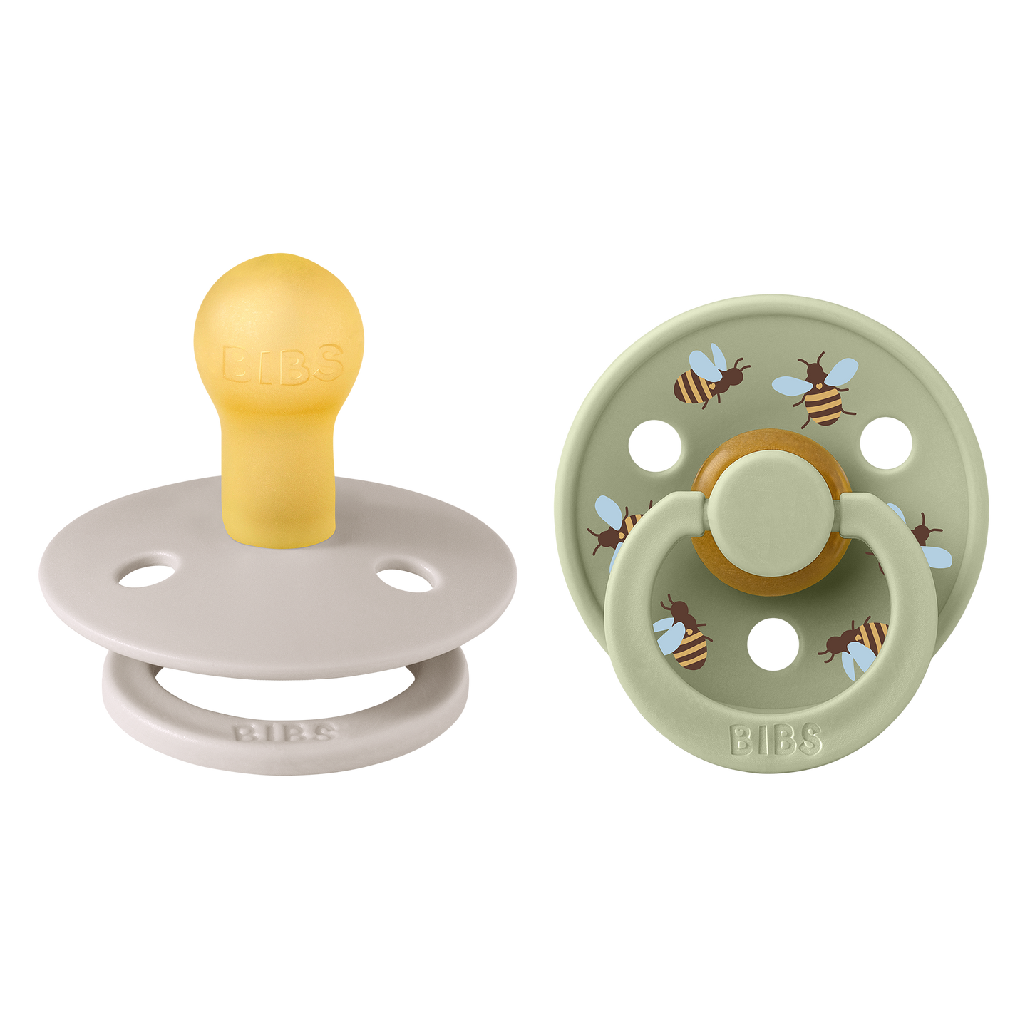 BIBS STUDIO Colour Round Pacifiers 2 Pack Bumblebee Size 1 - Mushroom/Sage