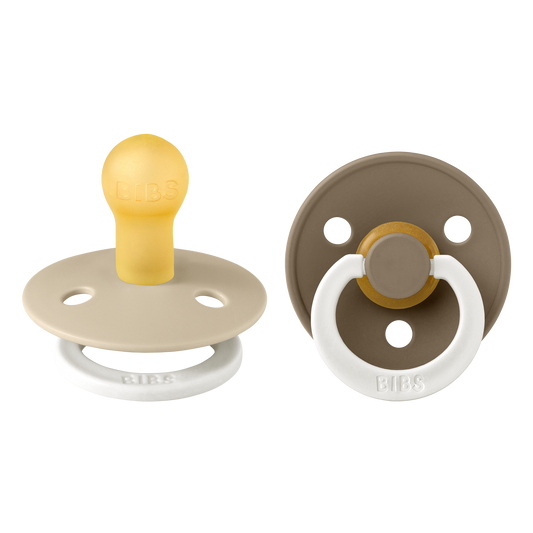 BIBS Pacifier Colour Round 2 PACK Latex Size 1 Vanilla GLOW/Dark Oak GLOW