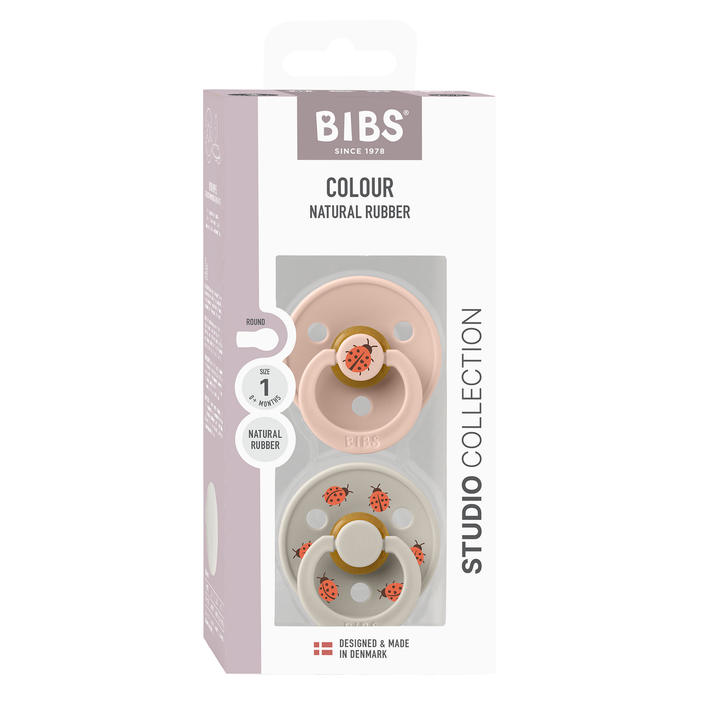 BIBS Pacifier Studio Colour 2 PACK Ladybug Latex Size 1 Blush Mix