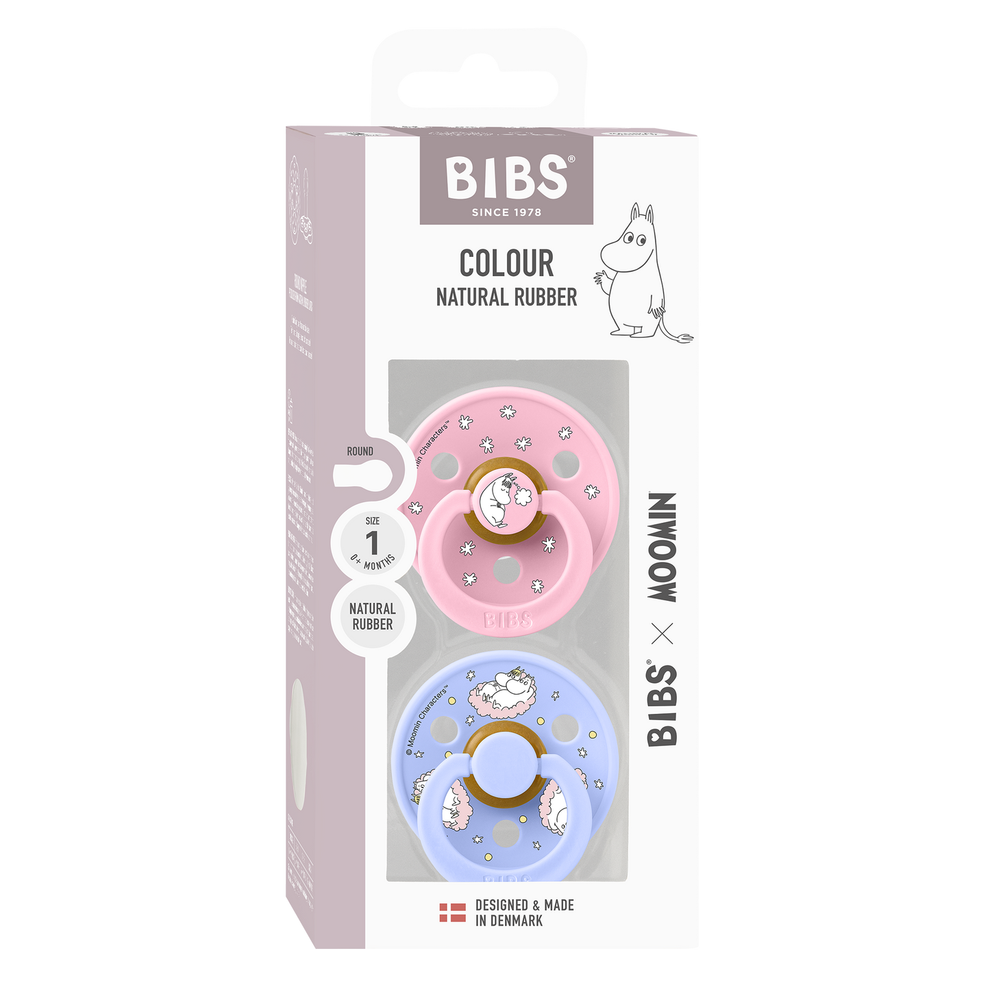 BIBS x Moomin Pacifier Colour Round 2 pack Dreaming Latex Size 1 Baby Pink mix