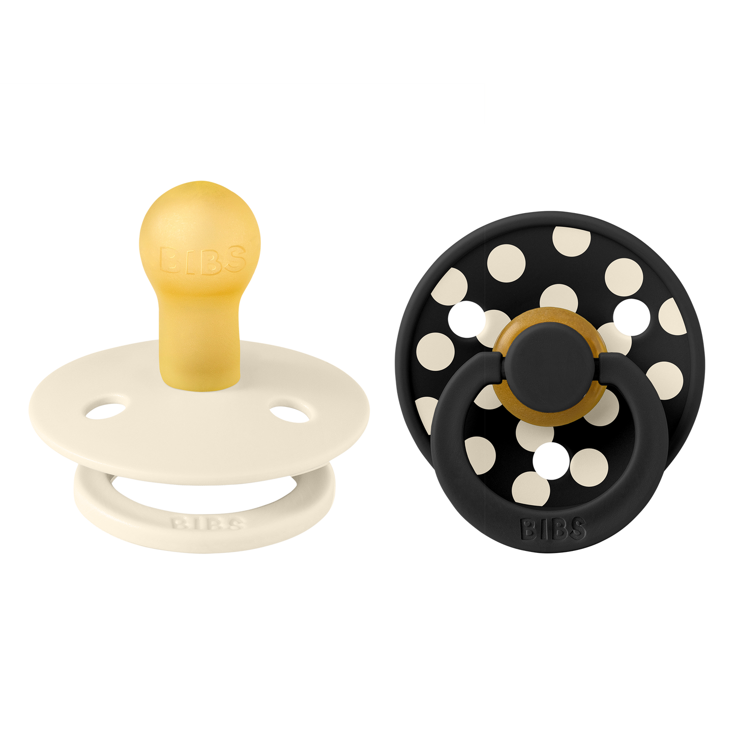BIBS Pacifier Studio Colour Round 2 PACK Polka Latex Size 1 Ivory/Black