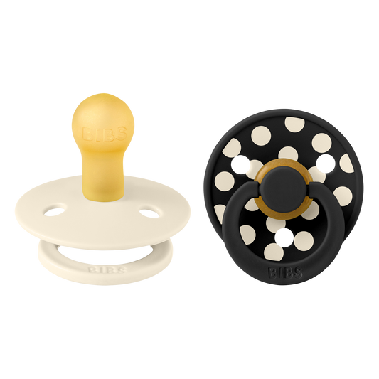 BIBS Pacifier Studio Colour Round 2 PACK Polka Latex Size 1 Ivory/Black