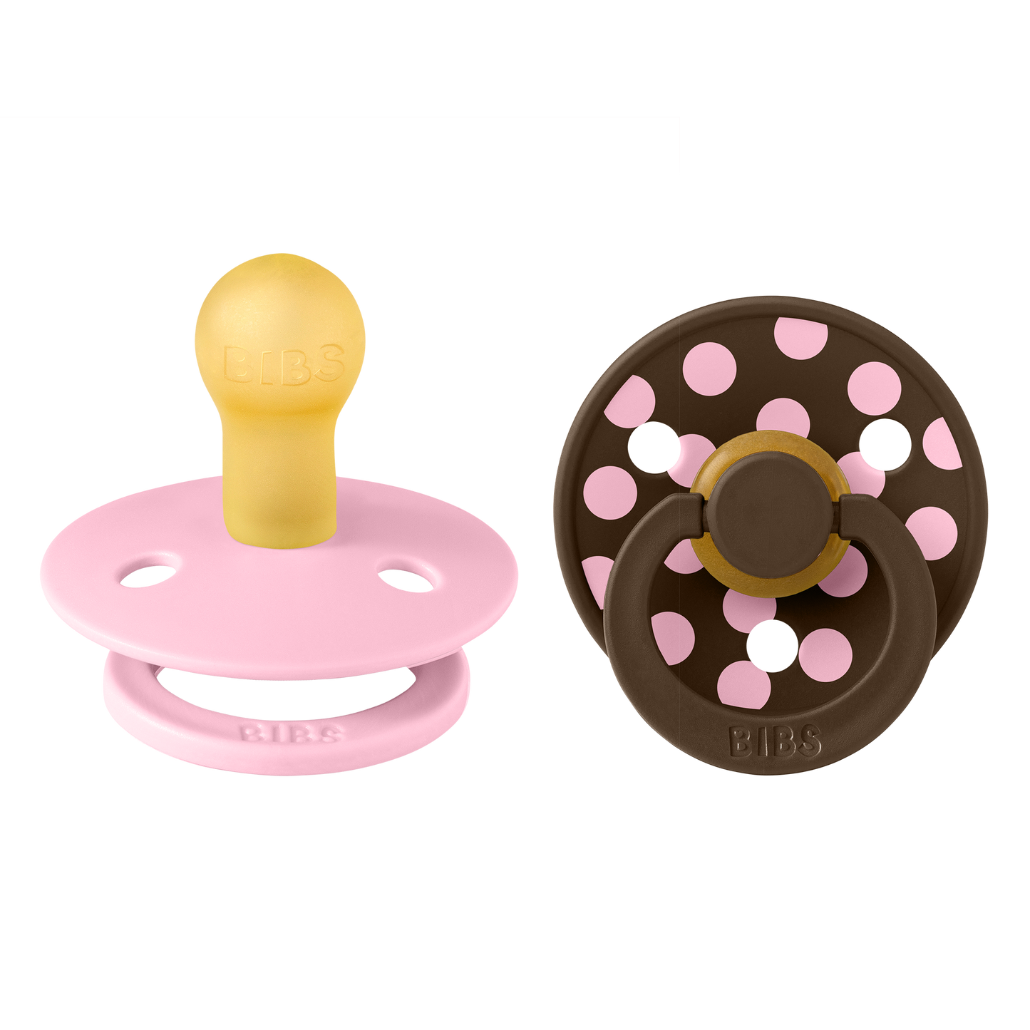 BIBS Pacifier Studio Colour Round 2 PACK Polka Latex Size 1 Baby Pink/Mocha
