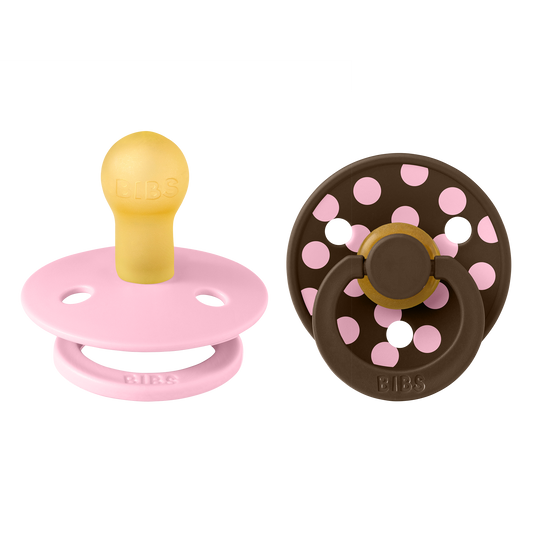 BIBS Pacifier Studio Colour Round 2 PACK Polka Latex Size 1 Baby Pink/Mocha