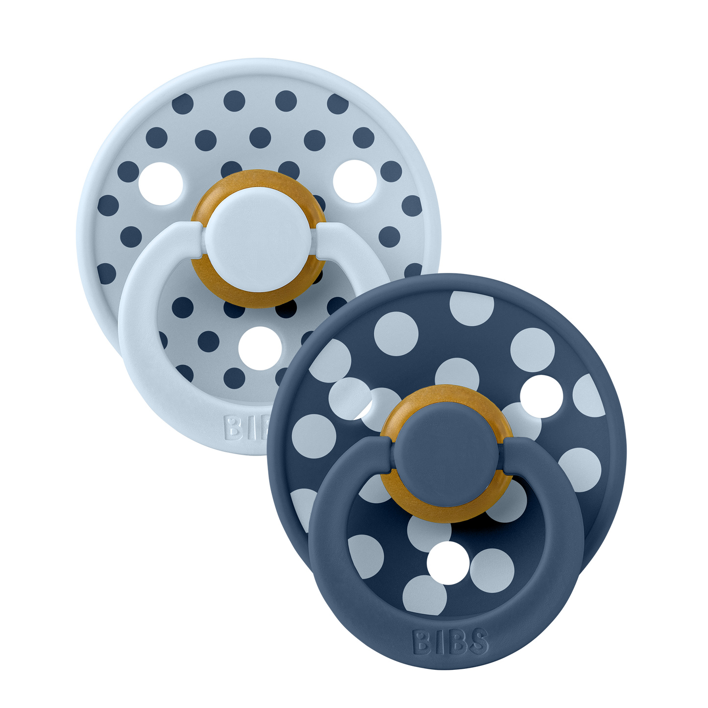 BIBS Pacifier Studio Colour Round 2 PACK Polka Latex Size 1 Baby Blue/Steel Blue