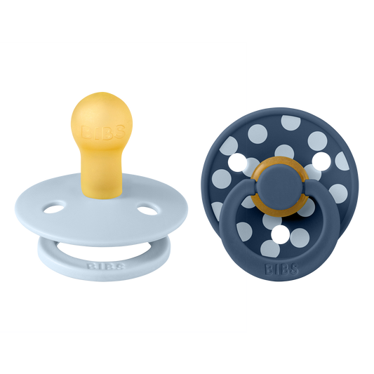 BIBS Pacifier Studio Colour Round 2 PACK Polka Latex Size 1 Baby Blue/Steel Blue