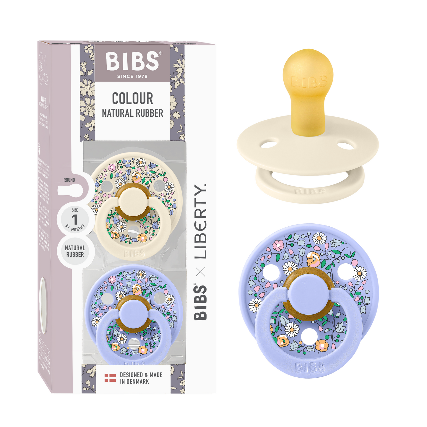 BIBS x Liberty Pacifier Colour 2 PACK Chloe Meadow Latex Size 1 Ivory Mix