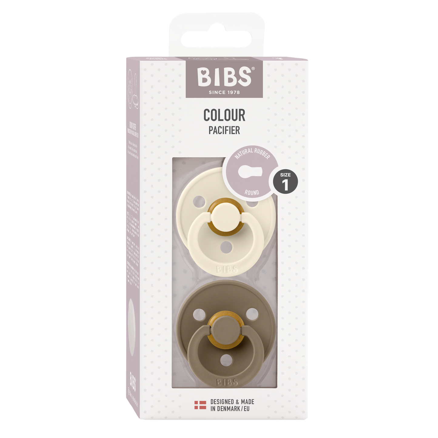 BIBS Pacifier Colour Round 2 PACK Latex Size 1 Ivory/Dark Oak
