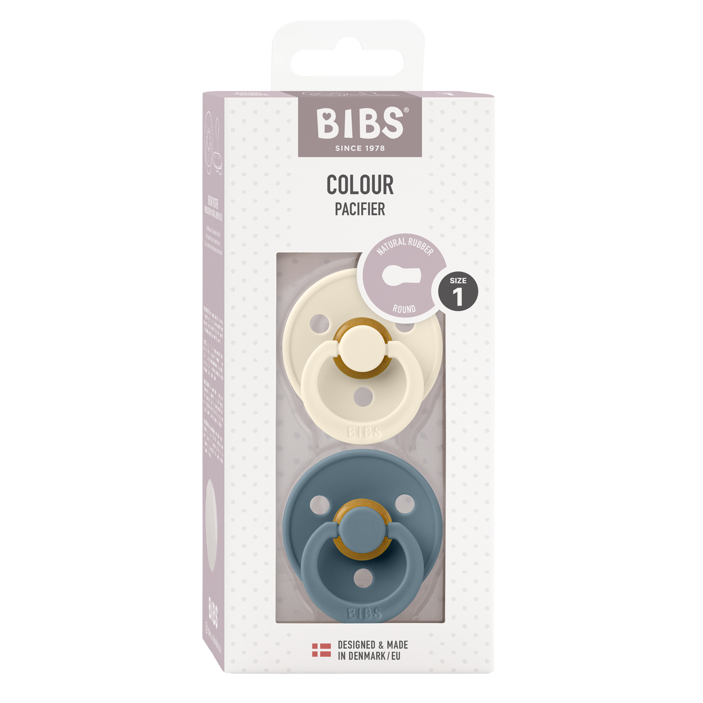 BIBS Pacifier Colour Round 2 PACK Latex Size 1 Ivory/Petrol