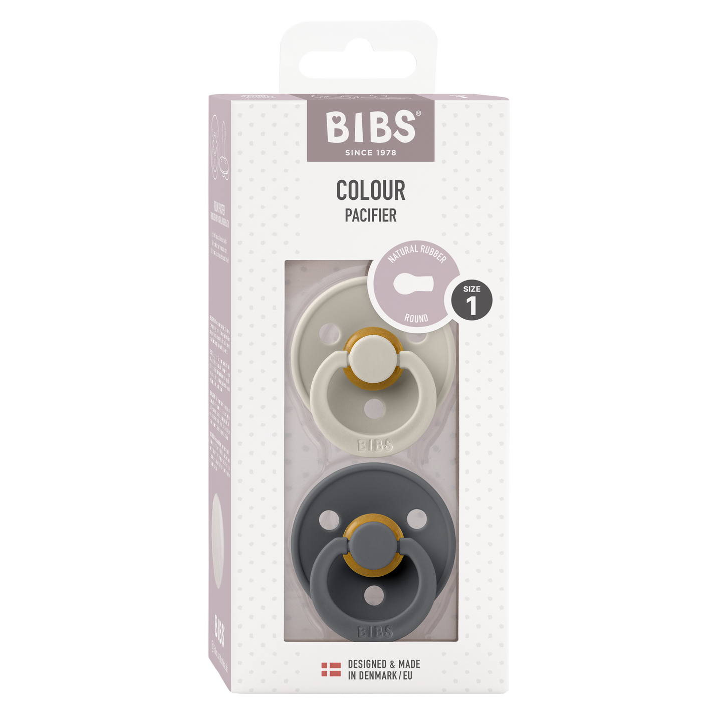 BIBS Pacifier Colour Round 2 PACK Latex Size 1 Sand/Iron