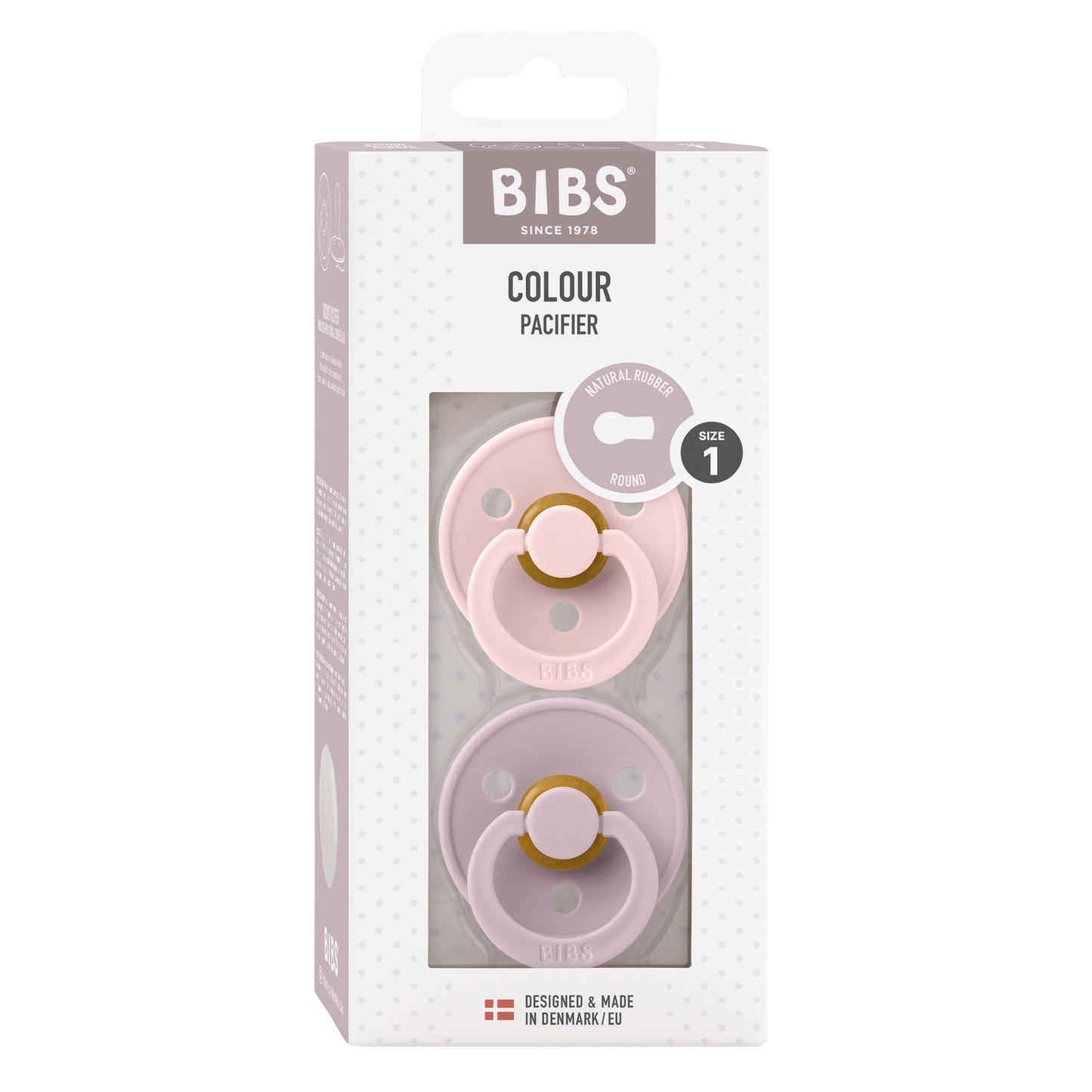لهاية BIBS دائرية اللون، عبوة من قطعتين، مصنوعة من اللاتكس، مقاس 1، لون زهري/أرجواني داكن