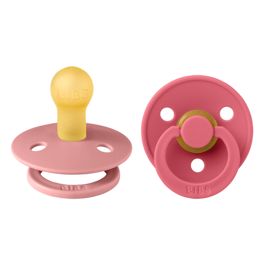 BIBS Pacifier Colour Round 2 PACK Latex Size 1 Dusty Pink/Coral