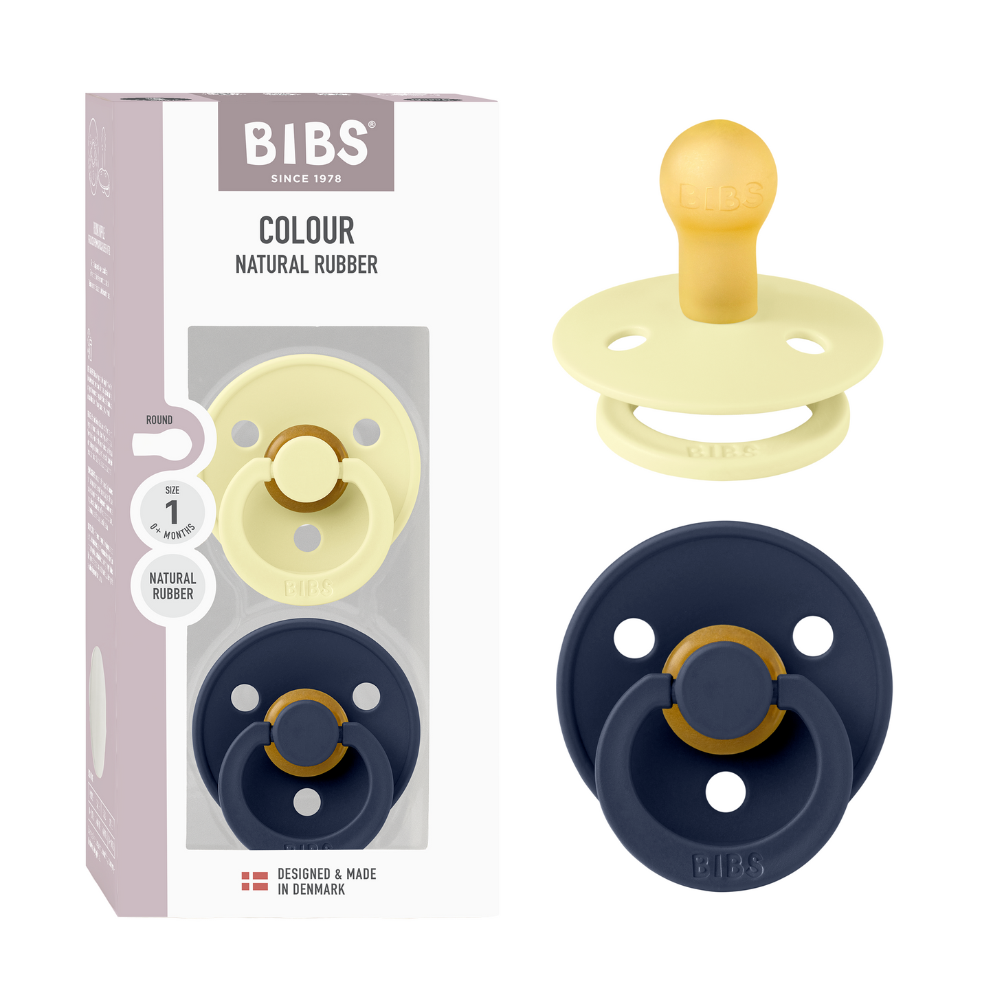 BIBS Pacifier Colour Round 2 PACK Latex Size 1 Luna/Deep space