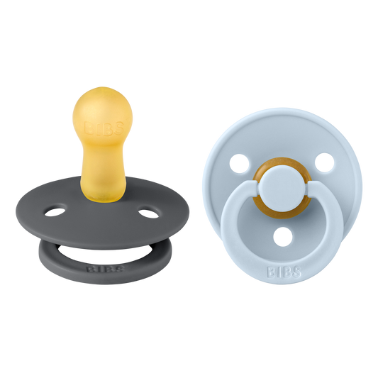 BIBS Pacifier Colour Round 2 PACK Latex Size 2 Iron/Baby Blue