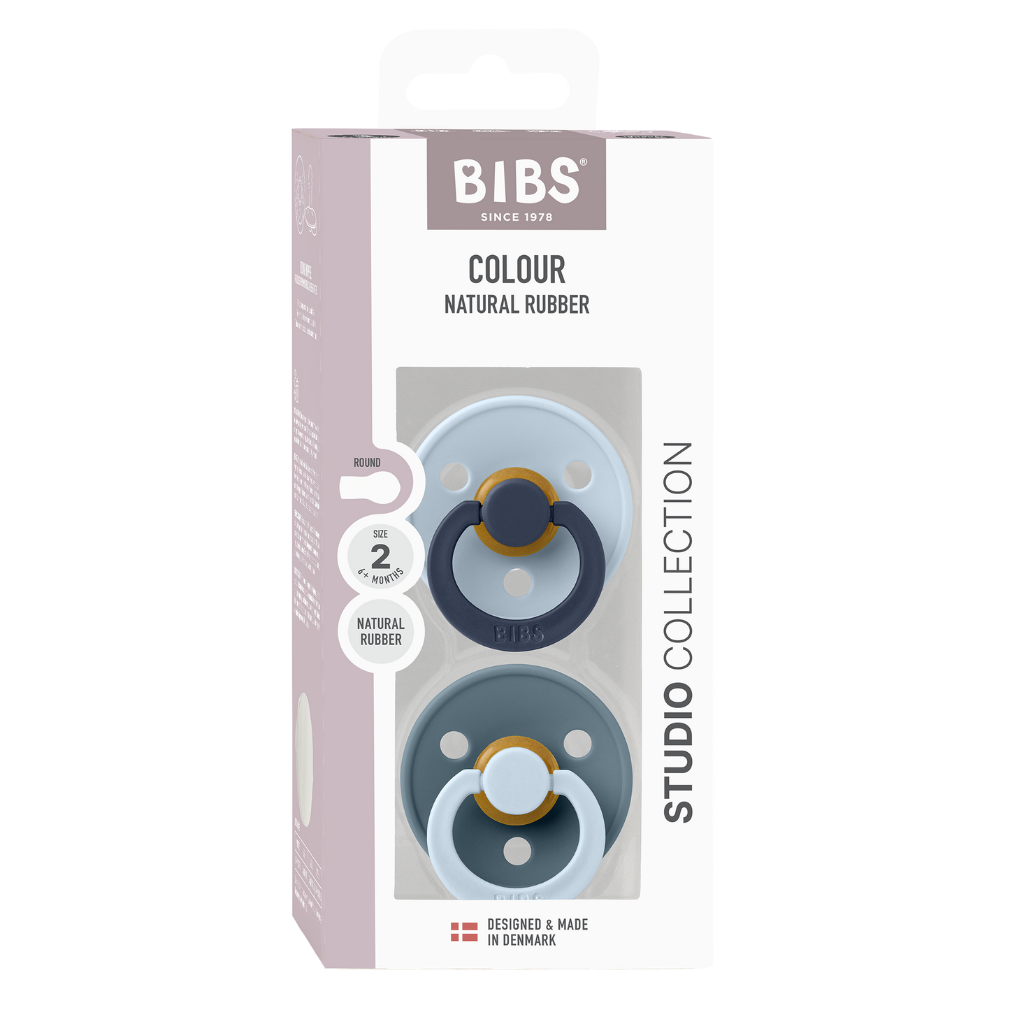 BIBS Pacifier Studio Colour Round 2 PACK Fusion Latex Size 2 Baby Blue Petrol mix