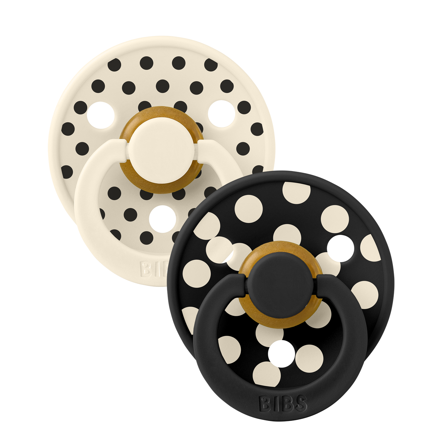 BIBS Pacifier Studio Colour Round 2 PACK Polka Latex Size 2 Ivory/Black