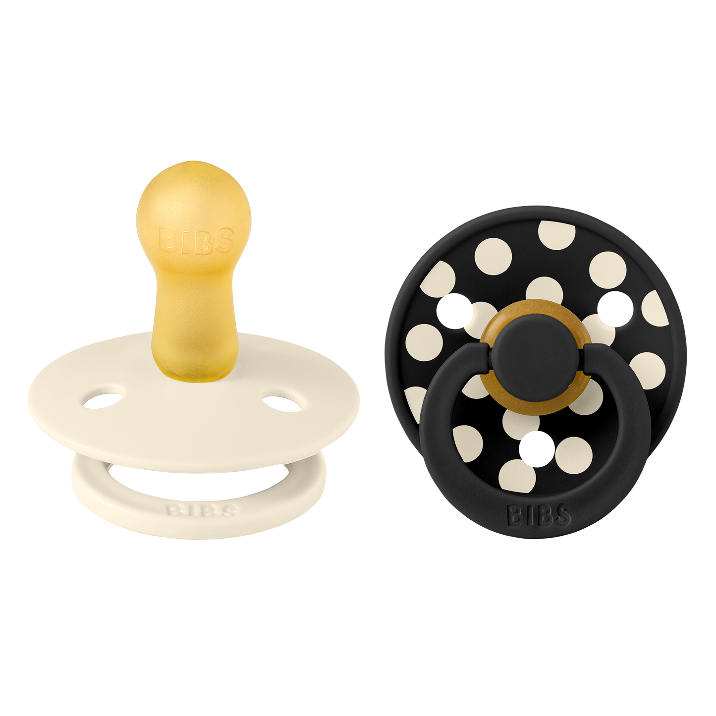 BIBS Pacifier Studio Colour Round 2 PACK Polka Latex Size 2 Ivory/Black