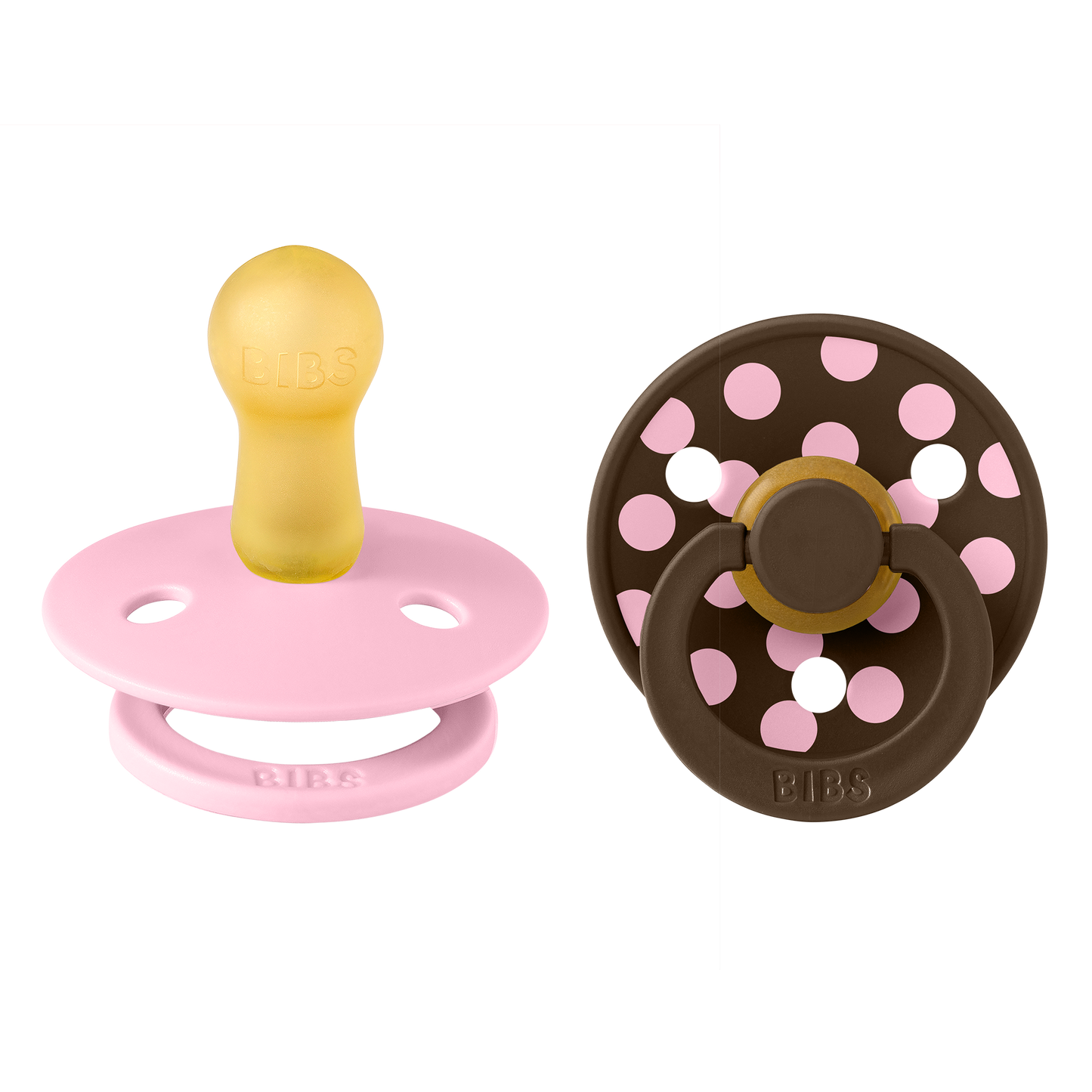 BIBS Pacifier Studio Colour Round 2 PACK Polka Latex Size 2 Baby Pink/Mocha