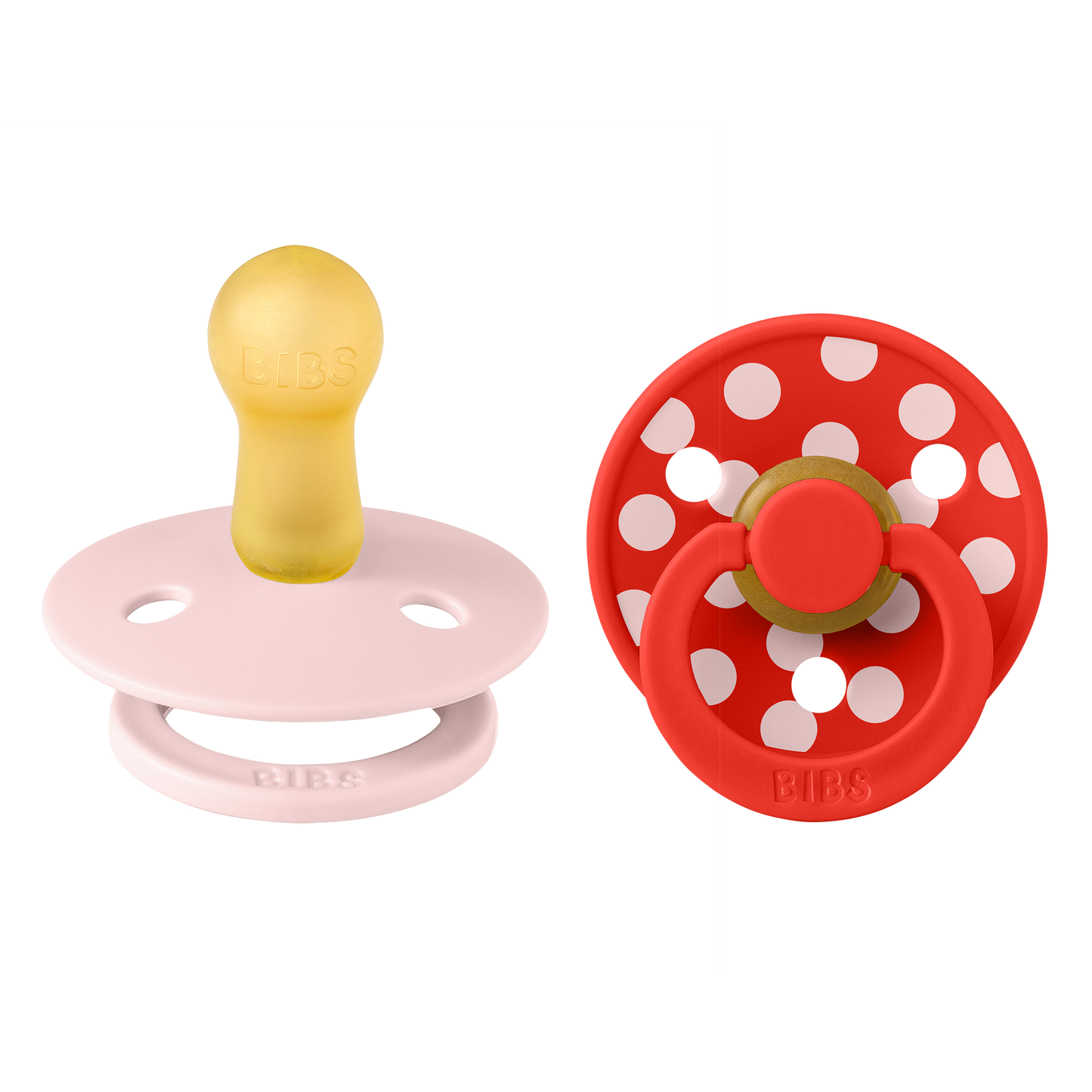 BIBS Pacifier Studio Colour Round 2 PACK Polka Latex Size 2 Blossom/Candy Apple