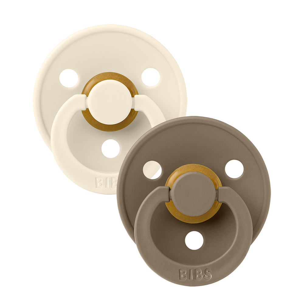 BIBS Pacifier Colour Round 2 PACK Latex Size 1 Ivory/Dark Oak