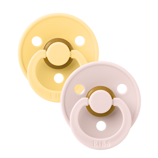 BIBS Pacifier Colour Round 2 PACK Latex Size 1 Pale Butter/Petal
