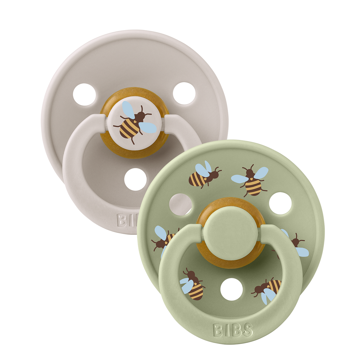BIBS STUDIO Colour Round Pacifiers 2 Pack Bumblebee Size 1 - Mushroom/Sage