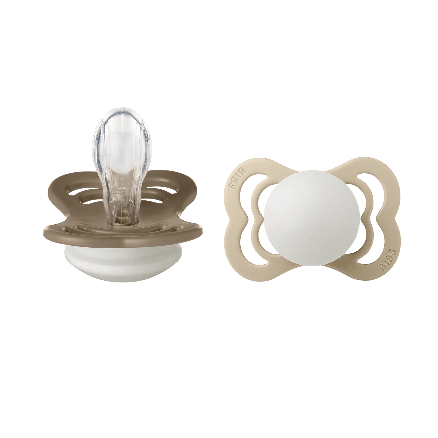 لهاية BIBS Pacifier Supreme، عبوة من قطعتين، سيليكون، مقاس 1، لون فانيليا متوهج/بلوط داكن متوهج
