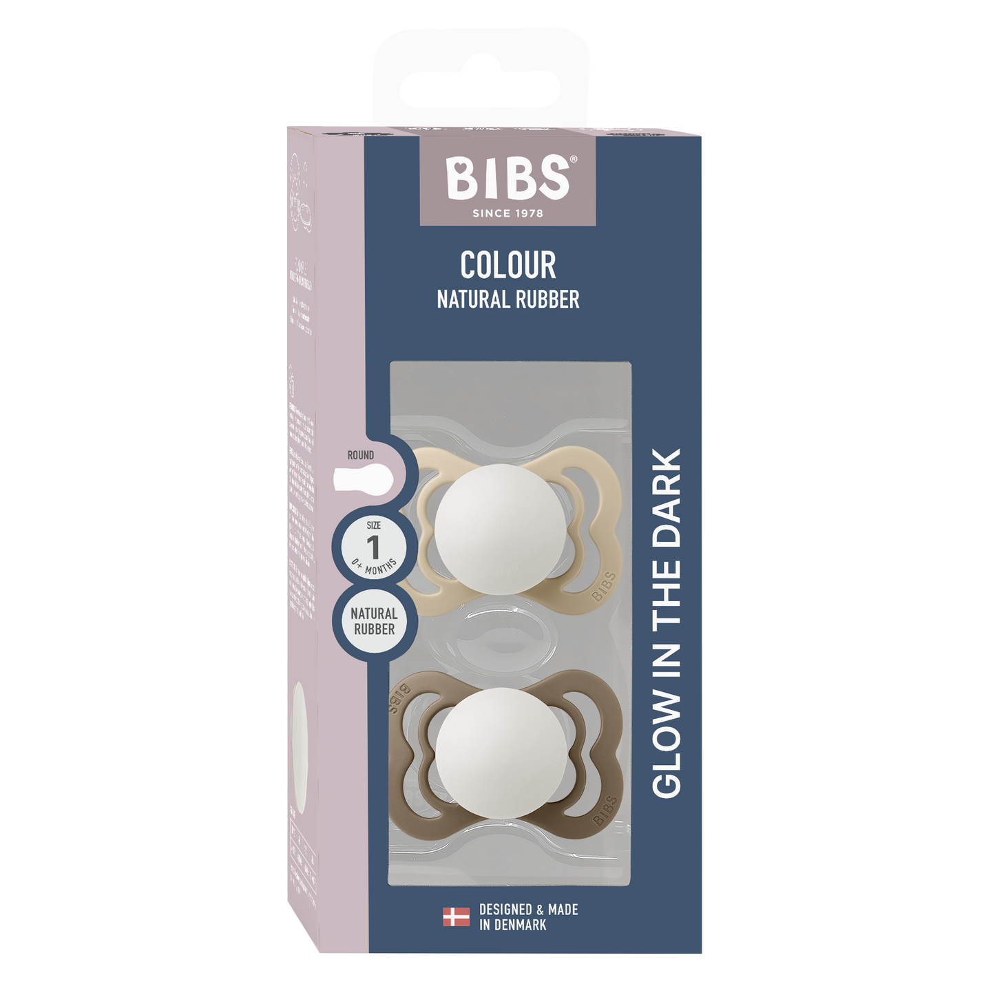 لهاية BIBS Pacifier Supreme، عبوة من قطعتين، سيليكون، مقاس 1، لون فانيليا متوهج/بلوط داكن متوهج