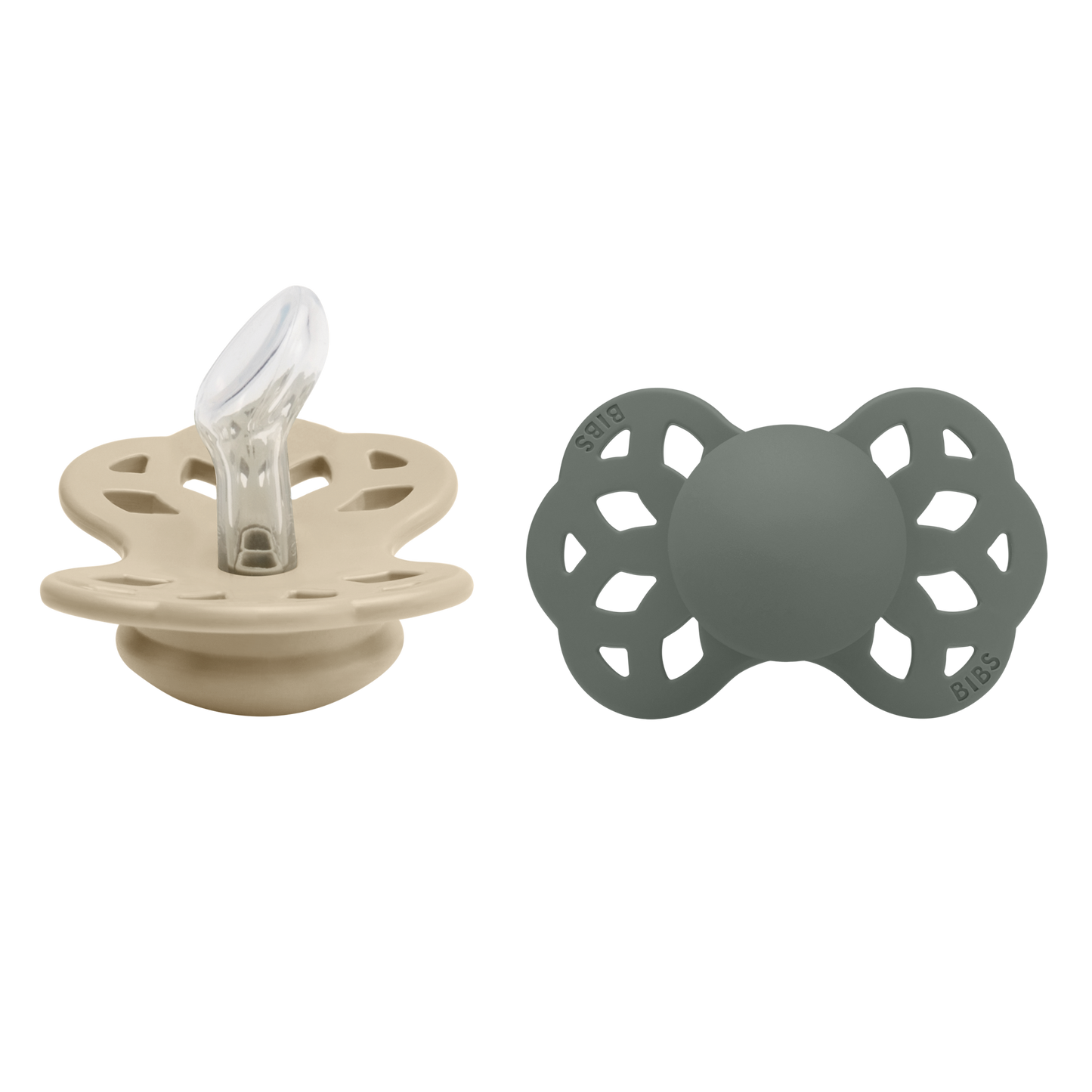BIBS Pacifier Infinity 2 PACK Anatomical Silicone Size 1 Vanilla/Pine