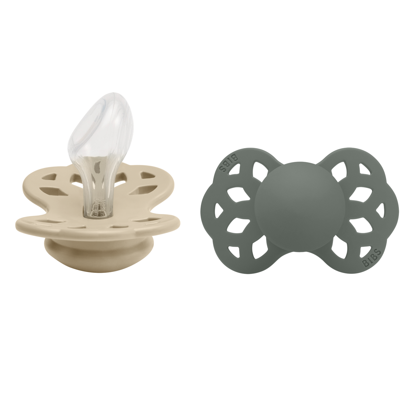 BIBS Pacifier Infinity 2 PACK Anatomical Silicone Size 2 Vanilla/Pine
