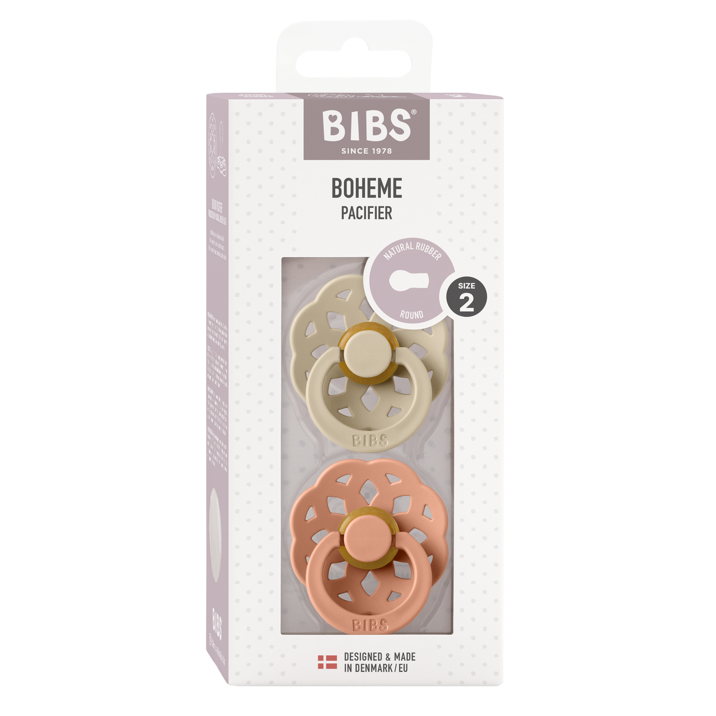 BIBS Pacifier Boheme 2 PACK Latex Size 2 Vanilla/Peach