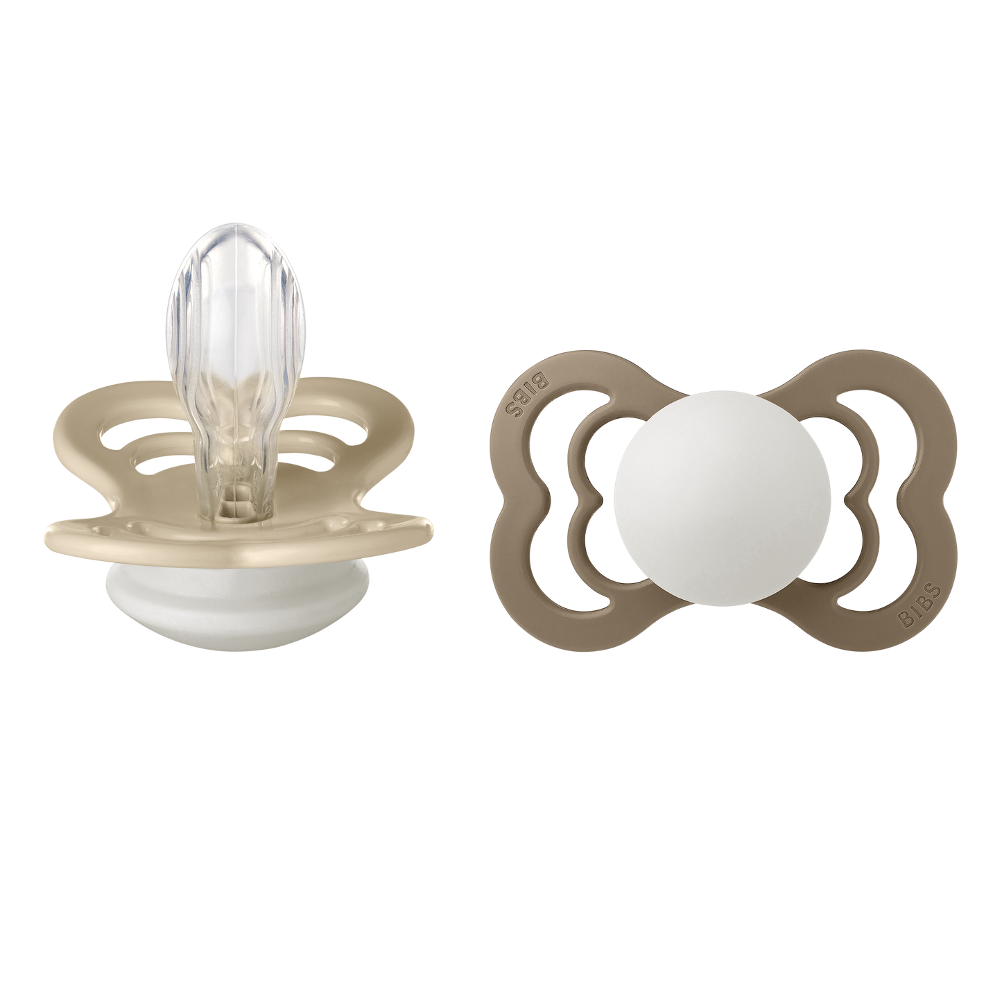 لهاية BIBS Pacifier Supreme، عبوة من قطعتين، سيليكون، مقاس 2، لون فانيليا متوهج/بلوط داكن متوهج