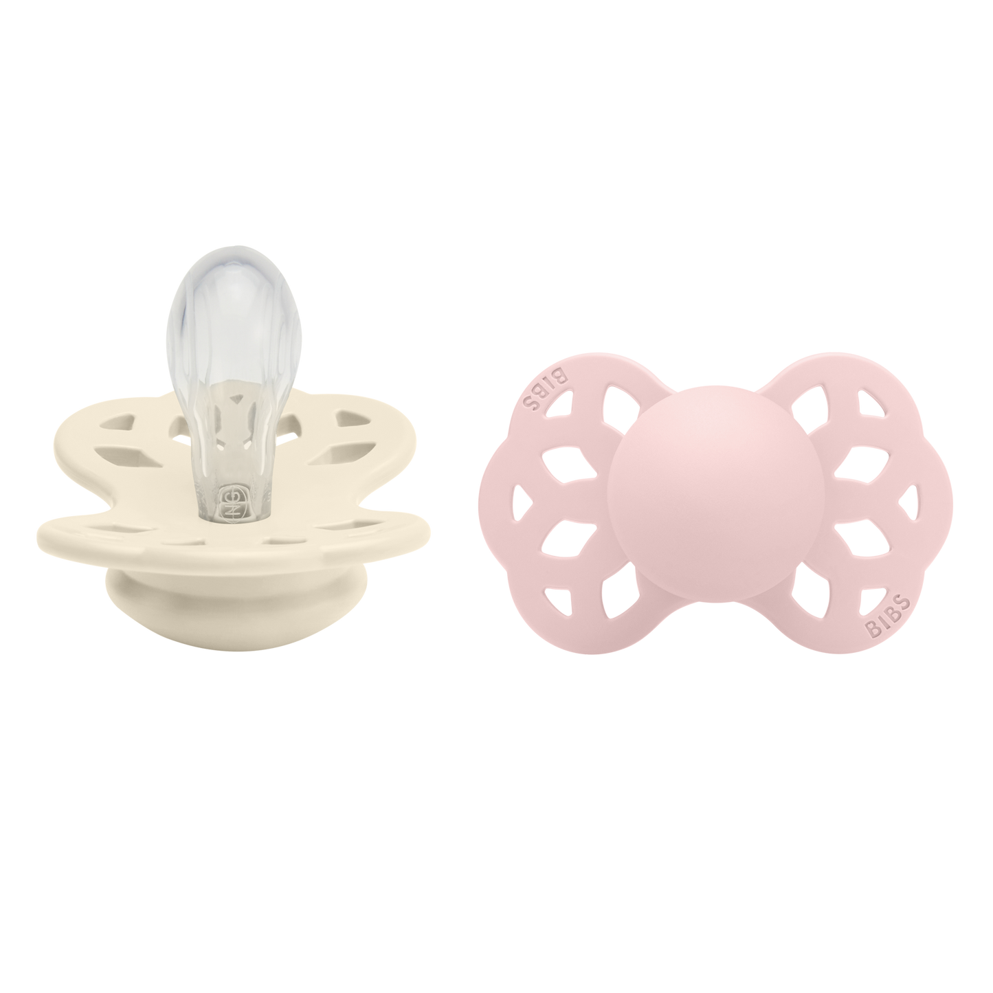 BIBS Pacifier Infinity 2 PACK Symmetrical Silicone Size 2 Ivory/Blossom