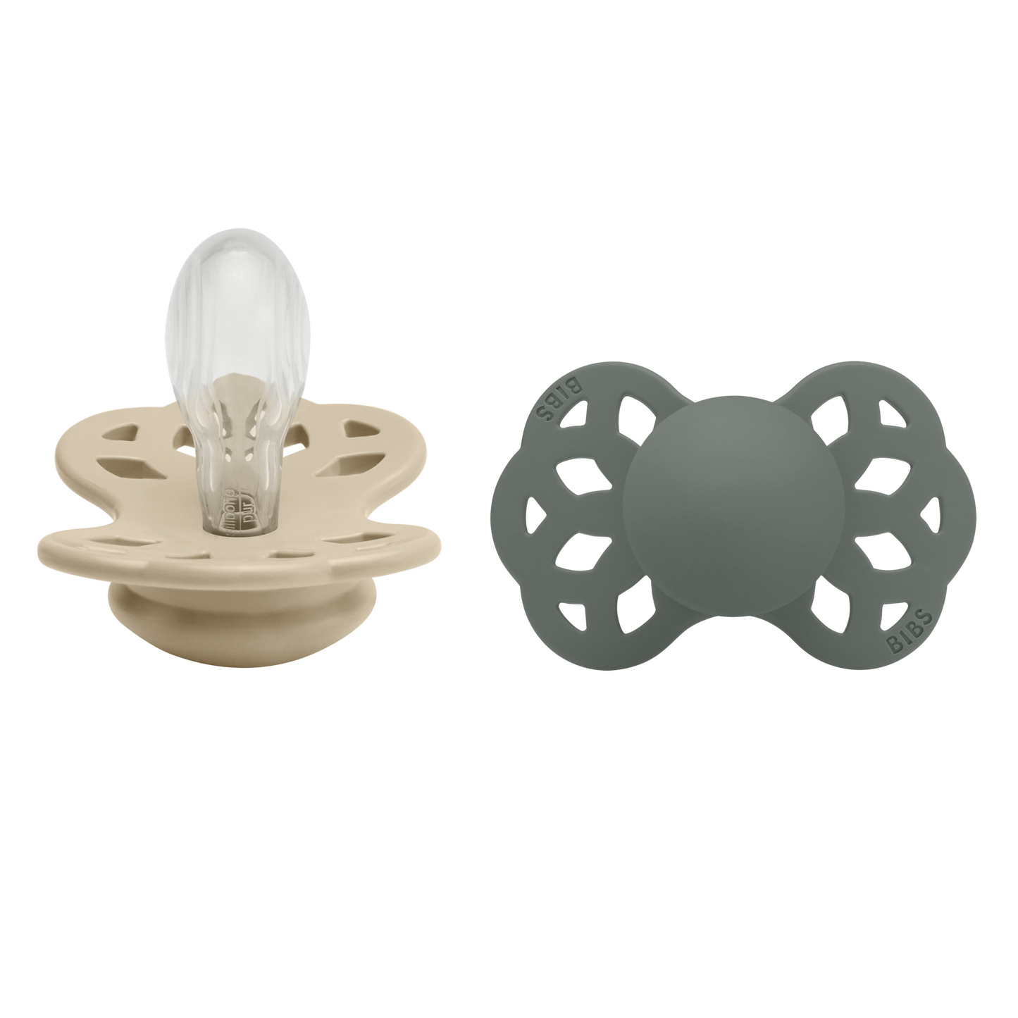 BIBS Pacifier Infinity 2 PACK Symmetrical Silicone Size 2 Vanilla/Pine