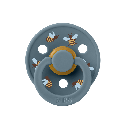 لهاية BIBS ستوديو ملونة دائرية بتصميم نحلة أصدقاء، مصنوعة من اللاتكس، مقاس 1، لون بترولي، عبوة تدفق
