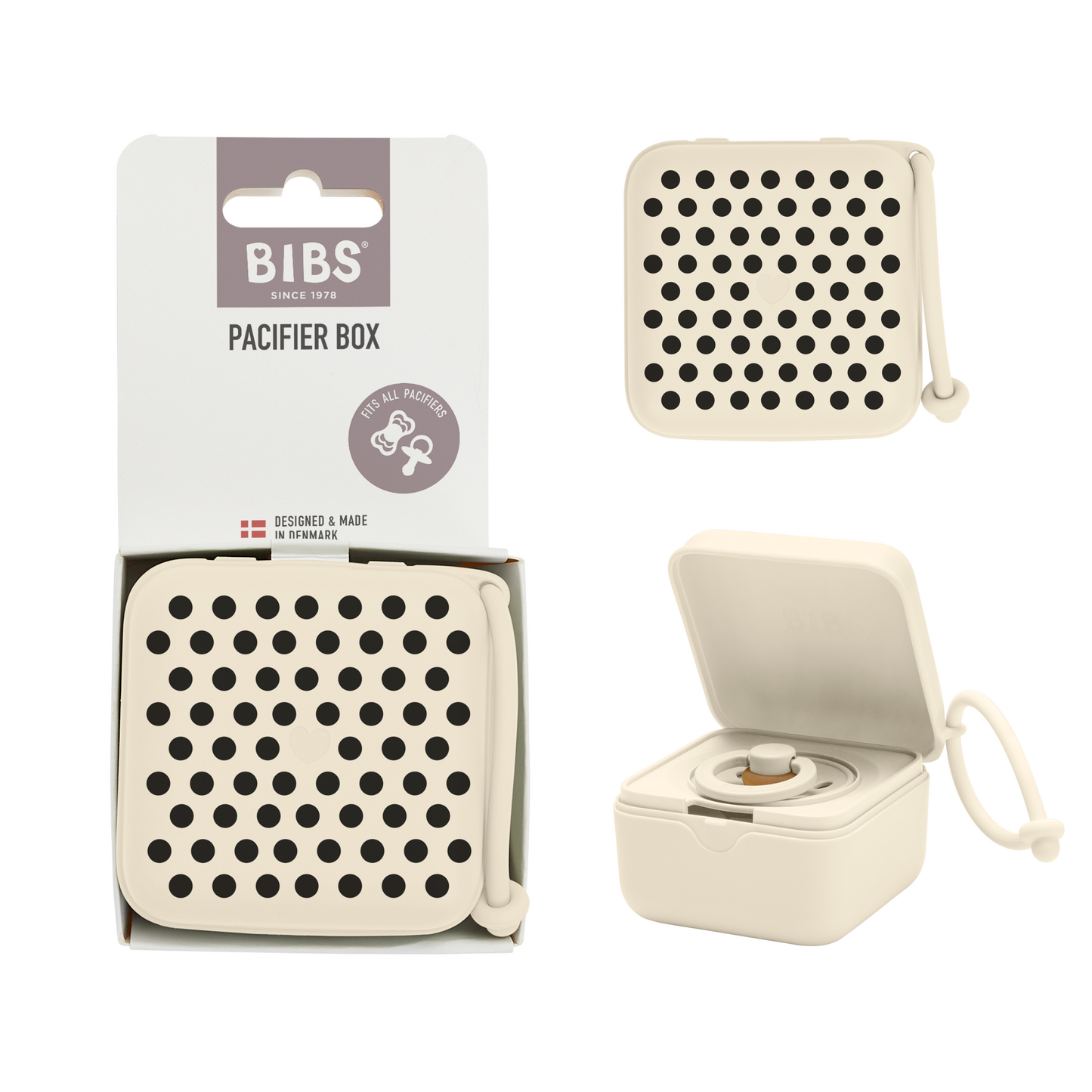 BIBS Studio Pacifier Box Polka Ivory Black