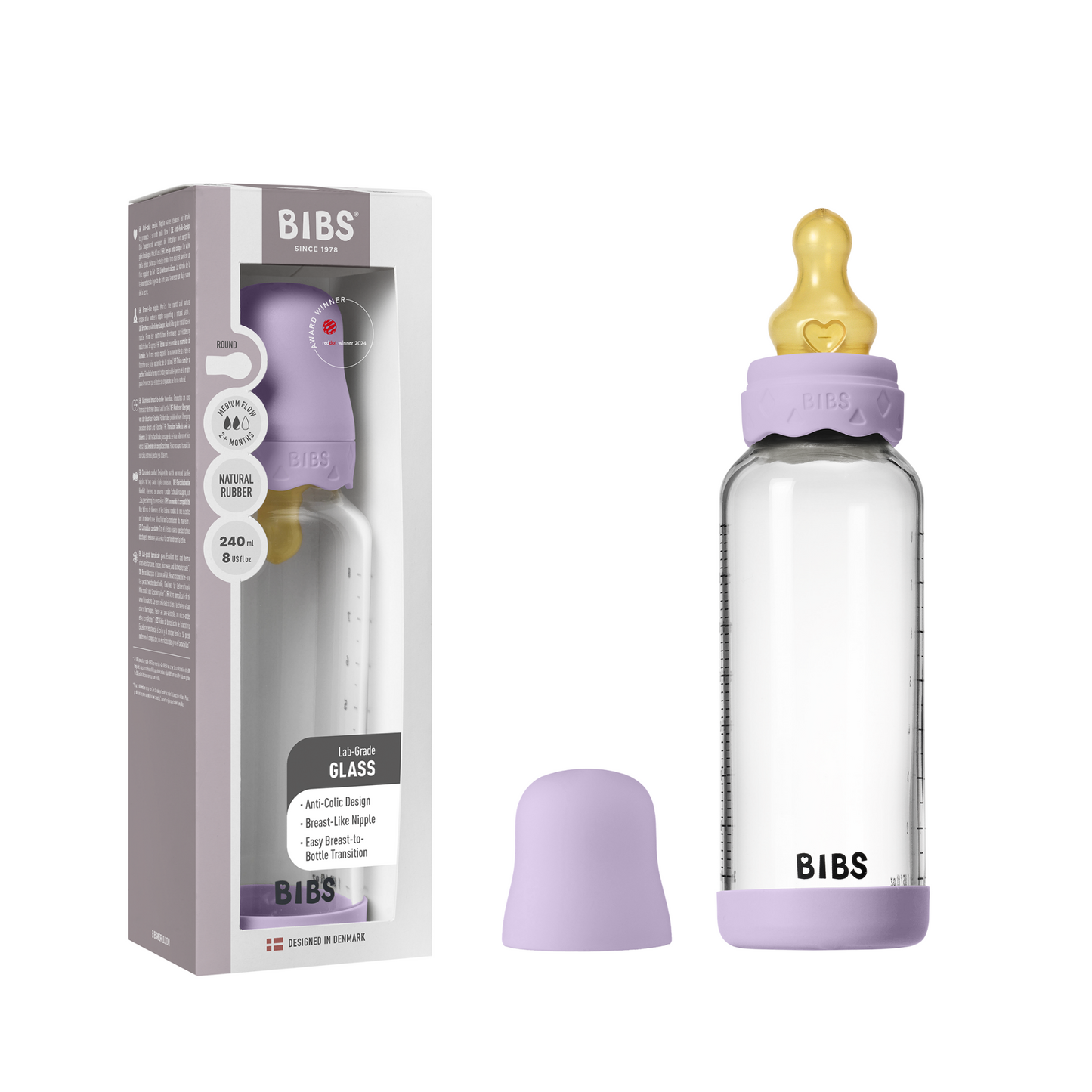 BIBS Glass Boheme Baby Bottle Round Latex 1 pack 240 ml Medium Flow Violet Sky