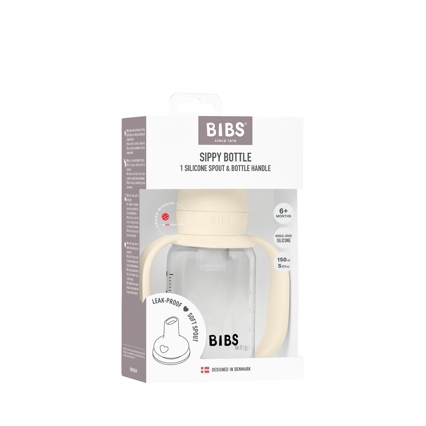 BIBS Baby Sippy Bottle Spout Silicone 1 pack 150 ml +6 months-Ivory