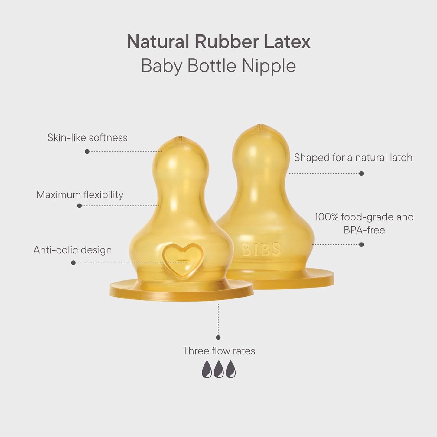 BIBS Baby Bottle Nipple Round Latex 2 pack Medium Flow