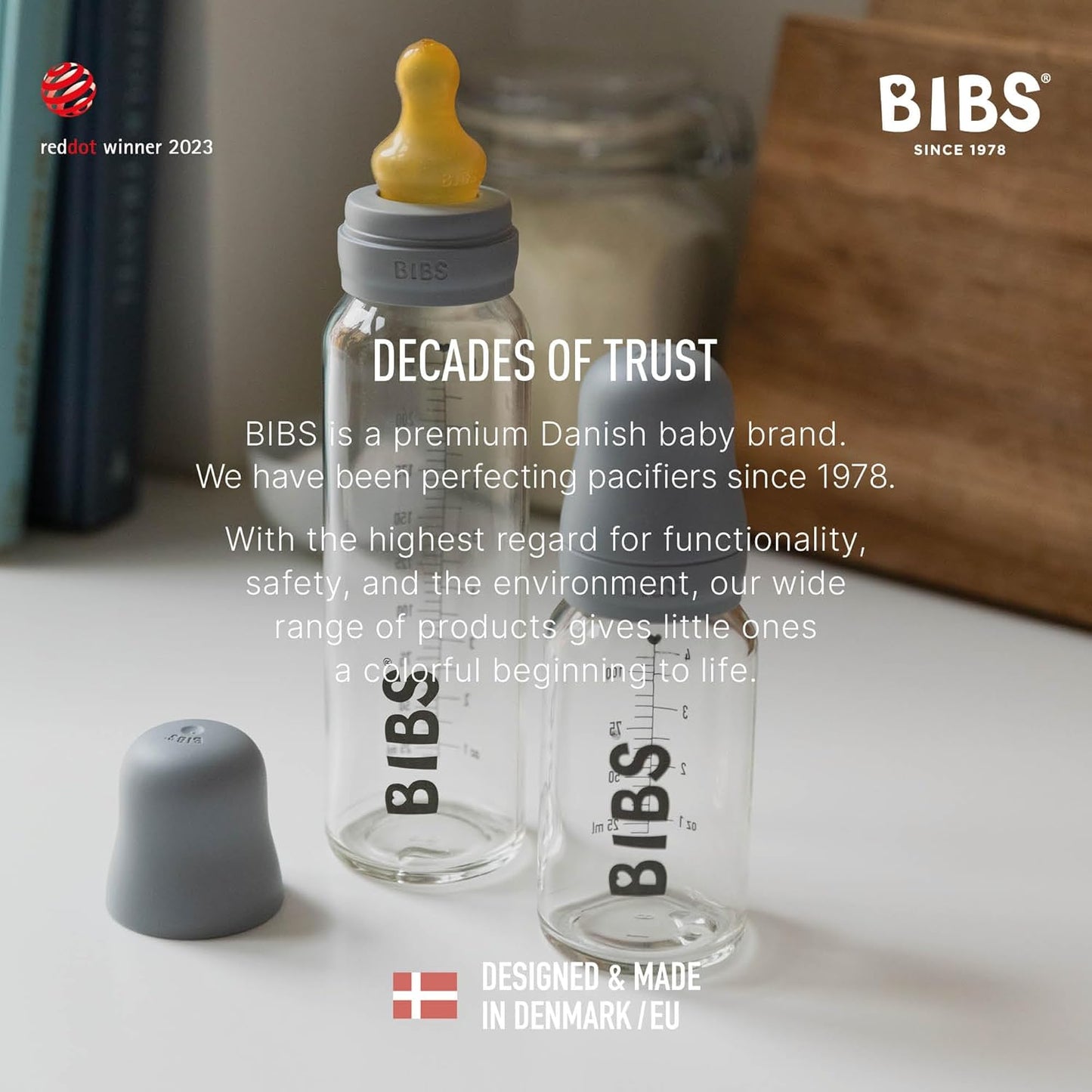 BIBS Glass Baby Bottle Round Latex 1 pack 110 ml Ivory
